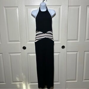 Ramy Brook Women's Medium Black Haidyn Halter Knit Crochet Maxi Summer Dress